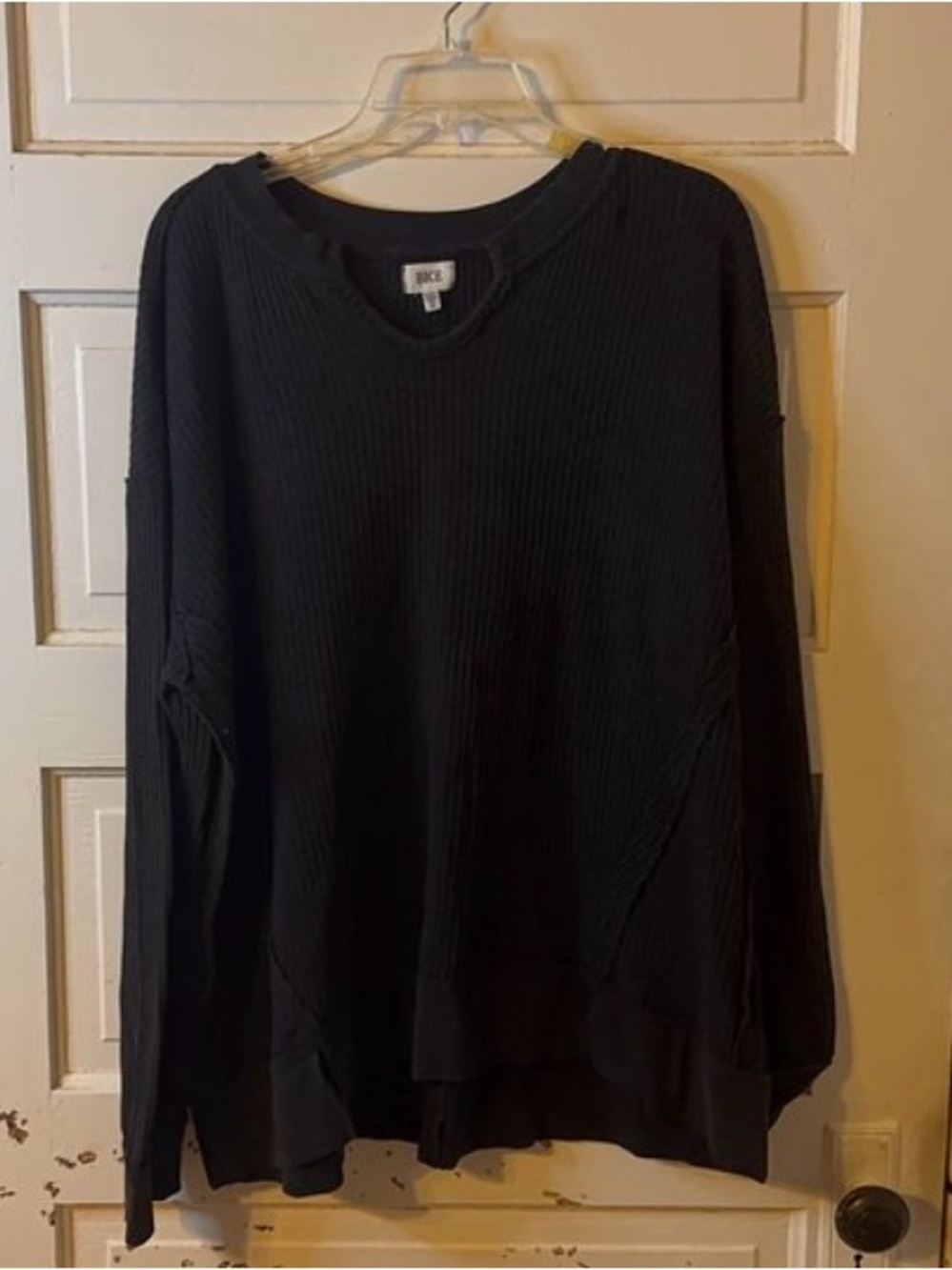 BKE Dark Gray Waffle-Knit Crewneck Sweater
